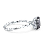 Hidden Halo Twisted Rope Emerald Cut Natural Rutilated Quartz Engagement Ring