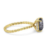 Hidden Halo Twisted Rope Emerald Cut Natural Rutilated Quartz Engagement Ring