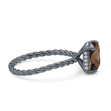 Hidden Halo Twisted Rope Emerald Cut Natural Chocolate Brown Smoky Quartz Engagement Ring