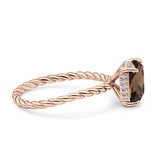 Hidden Halo Twisted Rope Emerald Cut Natural Chocolate Brown Smoky Quartz Engagement Ring