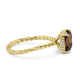 Hidden Halo Twisted Rope Emerald Cut Natural Chocolate Brown Smoky Quartz Engagement Ring