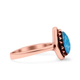 Petite Dainty Pear Lab Opal Ring Solid Oxidized 925 Sterling Silver