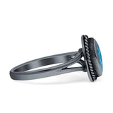 Marquise Twisted Rope Oxidized Split Shank Created Blue & White Opal Thumb Ring 925 Sterling Silver
