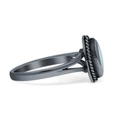 Marquise Twisted Rope Oxidized Split Shank Created Blue & White Opal Thumb Ring 925 Sterling Silver