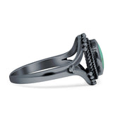 Oval Rope Beaded Oxidized Split Shank Turquoise Black Onyx Thumb Ring 925 Sterling Silver
