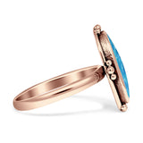 Oval Oxidized Created White & Blue Opal Thumb Ring 925 Sterling Silver