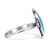 Oval Oxidized Created White & Blue Opal Thumb Ring 925 Sterling Silver