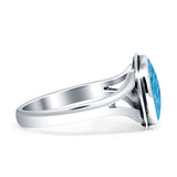 Oval Split Shank Created Opal Oxidized Ring 925 Sterling Silver