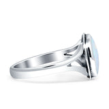 Oval Split Shank Created Opal Oxidized Ring 925 Sterling Silver