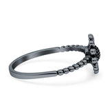 Beaded Oxidized Sunflower Sunshine Band Solid 925 Sterling Silver Thumb Ring (9.5mm)