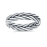 Rounded Braided Ring Oxidized Band Solid 925 Sterling Silver Thumb Ring (5mm)