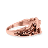 Mushroom Star Ring Oxidized Band Solid 925 Sterling Silver Thumb Ring (12mm)