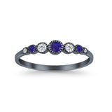 Half Eternity Band Round Simulated Blue Sapphire Cubic Zirconia 925 Sterling Silver (4mm)