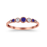 Half Eternity Band Round Simulated Blue Sapphire Cubic Zirconia 925 Sterling Silver (4mm)