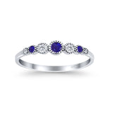 Half Eternity Band Round Simulated Blue Sapphire Cubic Zirconia 925 Sterling Silver (4mm)