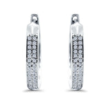 Half Eternity Hoop Earrings Round Simulated CZ 925 Sterling Silver (14mm)