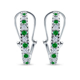 Half Eternity Heart Huggie Hoop Earrings Round Simulated CZ 925 Sterling Silver (18mm)