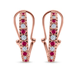 Half Eternity Heart Huggie Hoop Earrings Round Simulated CZ 925 Sterling Silver (18mm)