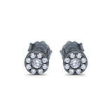 Simulated CZ Design Round Stud Earrings 925 Sterling Silver
