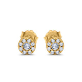 Simulated CZ Design Round Stud Earrings 925 Sterling Silver