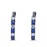 Half Eternity Huggie Hoop Earrings Round Simulated Cubic Zirconia 925 Sterling Silver (21mm)