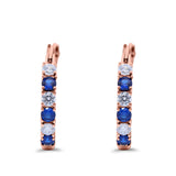 Half Eternity Huggie Hoop Earrings Round Simulated Cubic Zirconia 925 Sterling Silver (21mm)