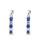 Half Eternity Huggie Hoop Earrings Round Simulated Cubic Zirconia 925 Sterling Silver (21mm)