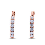 Half Eternity Huggie Hoop Earrings Round Simulated Cubic Zirconia 925 Sterling Silver (21mm)