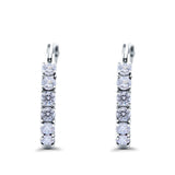 Half Eternity Huggie Hoop Earrings Round Simulated Cubic Zirconia 925 Sterling Silver (21mm)