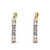 Half Eternity Huggie Hoop Earrings Round Simulated Cubic Zirconia 925 Sterling Silver (21mm)