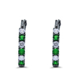 Half Eternity Huggie Hoop Earrings Round Simulated Cubic Zirconia 925 Sterling Silver (21mm)