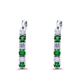 Half Eternity Huggie Hoop Earrings Round Simulated Cubic Zirconia 925 Sterling Silver (21mm)