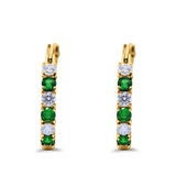 Half Eternity Huggie Hoop Earrings Round Simulated Cubic Zirconia 925 Sterling Silver (21mm)