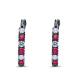 Half Eternity Huggie Hoop Earrings Round Simulated Cubic Zirconia 925 Sterling Silver (21mm)