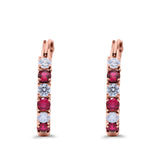 Half Eternity Huggie Hoop Earrings Round Simulated Cubic Zirconia 925 Sterling Silver (21mm)