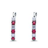 Half Eternity Huggie Hoop Earrings Round Simulated Cubic Zirconia 925 Sterling Silver (21mm)