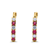 Half Eternity Huggie Hoop Earrings Round Simulated Cubic Zirconia 925 Sterling Silver (21mm)