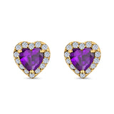 Heart shape Stud Earrings Wedding Simulated CZ 925 Sterling Silver (10mm)