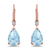 Pear Shape Dangling Leverback Earrings Wedding Simulated Cubic Zirconia 925 Sterling Silver (22mm)