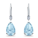 Pear Shape Dangling Leverback Earrings Wedding Simulated Cubic Zirconia 925 Sterling Silver (22mm)