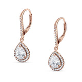 Pear Teardrop Halo Dangle Earrings Cubic Zirconia 925 Sterling Silver