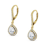 Pear Teardrop Halo Dangle Earrings Cubic Zirconia 925 Sterling Silver