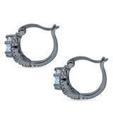 Halo Round Huggie Hoop Earrings Cubic Zirconia 925 Sterling Silver