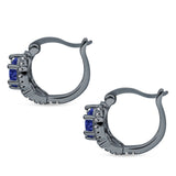Halo Round Huggie Hoop Earrings Cubic Zirconia 925 Sterling Silver
