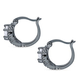 Halo Round Huggie Hoop Earrings Cubic Zirconia 925 Sterling Silver