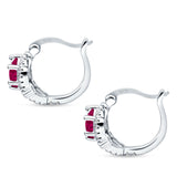 Halo Round Huggie Hoop Earrings Cubic Zirconia 925 Sterling Silver