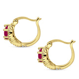 Halo Round Huggie Hoop Earrings Cubic Zirconia 925 Sterling Silver