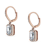 Emerald Cut Dangle Drop Leverback Earrings Cubic Zirconia 925 Sterling Silver