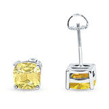 Solitaire Screw Back Stud Earring Excellent Cushion Cut Simulated Cubic Zirconia Solid 925 Sterling Silver