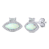 Halo Marquise Art Deco Stud Earring Created Opal 925 Sterling Silver (10.9mm)